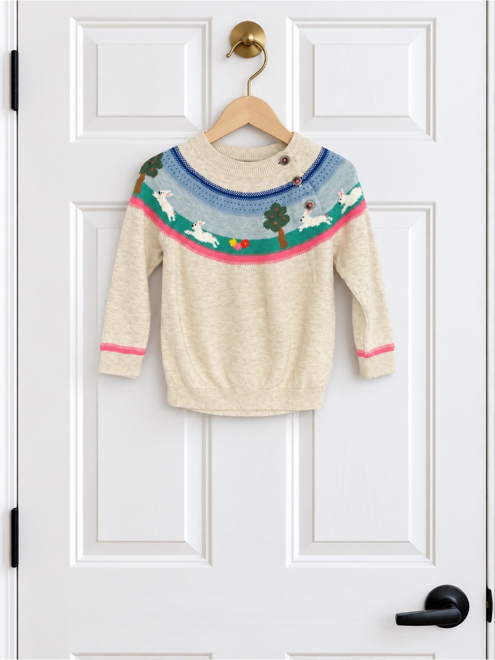 Baby Boden Bunny Fair Isle Sweater 6-12M Rabbit Cotton Knit